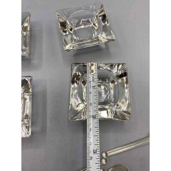 VINTAGE 2" GLASS SQUARE OPEN SALT CELLARS W/PLASTIC SPOONS - Picture 7 of 9